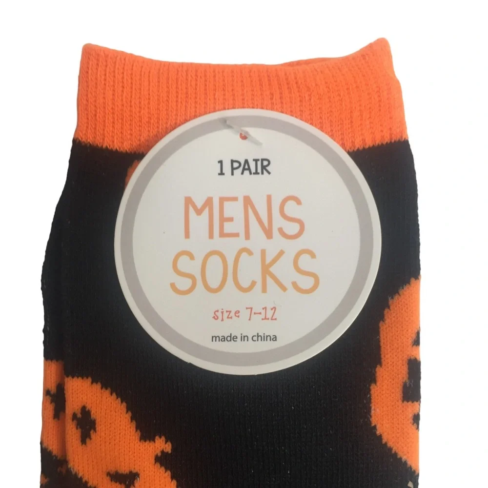 Mens Jack-O-Lantern Halloween Socks Black Orange Size 7-12